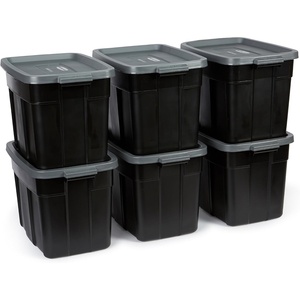 Rubbermaid 6-Pack Heavy Duty Durable 3 GAL Totes for Storage with Snap Lids and Handles, Plastic Storage Bins Stackable Black Gray for Home and Garage (3 GAL – 6 Pack Solid Black and Grey)(18 Gal – 6 Pack)