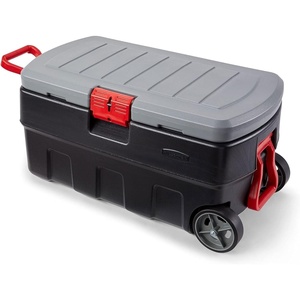 Rubbermaid® ActionPacker®️ 8 Gal Lockable Storage Box Pack of 4, Outdoor, Industrial, Rugged, Grey and Black(35 Gal Wheeled – 1 Pack)