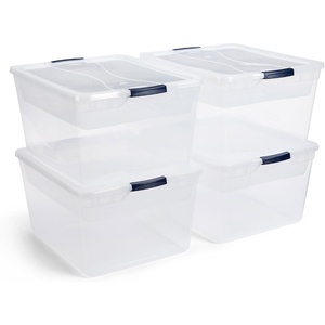 Rubbermaid Cleverstore 74 Qt Clear Storage Bins with Lids and Nesting Tray, 4-Pack, Stackable, BPA-Free, Made in USA(74 Qt – 4 Pack w/ Trays)