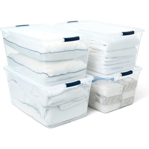 Rubbermaid Cleverstore 74 Qt Clear Storage Bins with Lids and Nesting Tray, 4-Pack, Stackable, BPA-Free, Made in USA(95 Qt – 4 Pack)