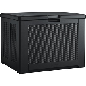 Rubbermaid Medium Resin Outdoor Storage Deck Box (74 Gal) Weather Resistant Gray Deck Organization for Home/Backyard/Pool Chemicals/Toys/Garden Tools/Porch/Patio Cushions(Charcoal)
