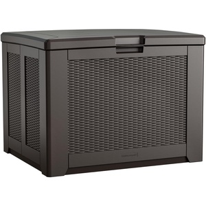 Rubbermaid Medium Resin Outdoor Storage Deck Box (74 Gal) Weather Resistant Gray Deck Organization for Home/Backyard/Pool Chemicals/Toys/Garden Tools/Porch/Patio Cushions(Brown)