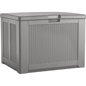 Rubbermaid Medium Resin Outdoor Storage Deck Box (74 Gal) Weather Resistant Gray Deck Organization for Home/Backyard/Pool Chemicals/Toys/Garden Tools/Porch/Patio Cushions(Gray)