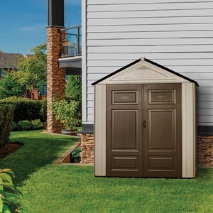 Rubbermaid Resin Outdoor Storage Shed With Floor (7 x 3.5 Ft.) Weather Resistant Brown/Grey Organization for Home/Lawn Mower/Backyard Equipment/Bike Storage/Pool Supplies(Brown)