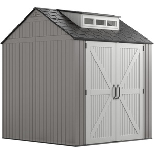 Rubbermaid Resin Outdoor Storage Shed With Floor (7 x 3.5 Ft.) Weather Resistant Brown/Grey Organization for Home/Lawn Mower/Backyard Equipment/Bike Storage/Pool Supplies(Gray)