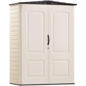 Rubbermaid Small Vertical Resin Outdoor Storage Shed With Floor (2.3 x 4.6 Ft), Weather Resistant, Beige/Brown, Organization for Home/Backyard/Pool Chemicals/Toys/Garden Tools/Porch/Patio Cushions(Biege)