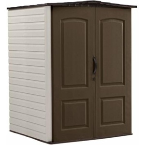 Rubbermaid Small Vertical Resin Outdoor Storage Shed With Floor (2.3 x 4.6 Ft), Weather Resistant, Beige/Brown, Organization for Home/Backyard/Pool Chemicals/Toys/Garden Tools/Porch/Patio Cushions(Brown)