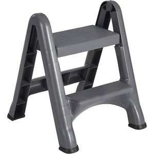 Rubbermaid Two-Step Folding Foot Stool 14-Inch High Gray 300-Pound Capacity Small Step Stool for Adults/Kids for Use in Library/Kitchen/Bathroom/Garage/Closet(Gray)