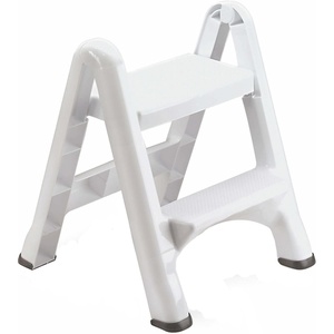 Rubbermaid Two-Step Folding Foot Stool 14-Inch High Gray 300-Pound Capacity Small Step Stool for Adults/Kids for Use in Library/Kitchen/Bathroom/Garage/Closet(White)