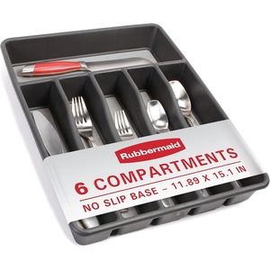 Rubbermaid No-Slip Silverware Tray Organizer, Large, Black with Grey, 7 Compartments, Durable Plastic(Black)